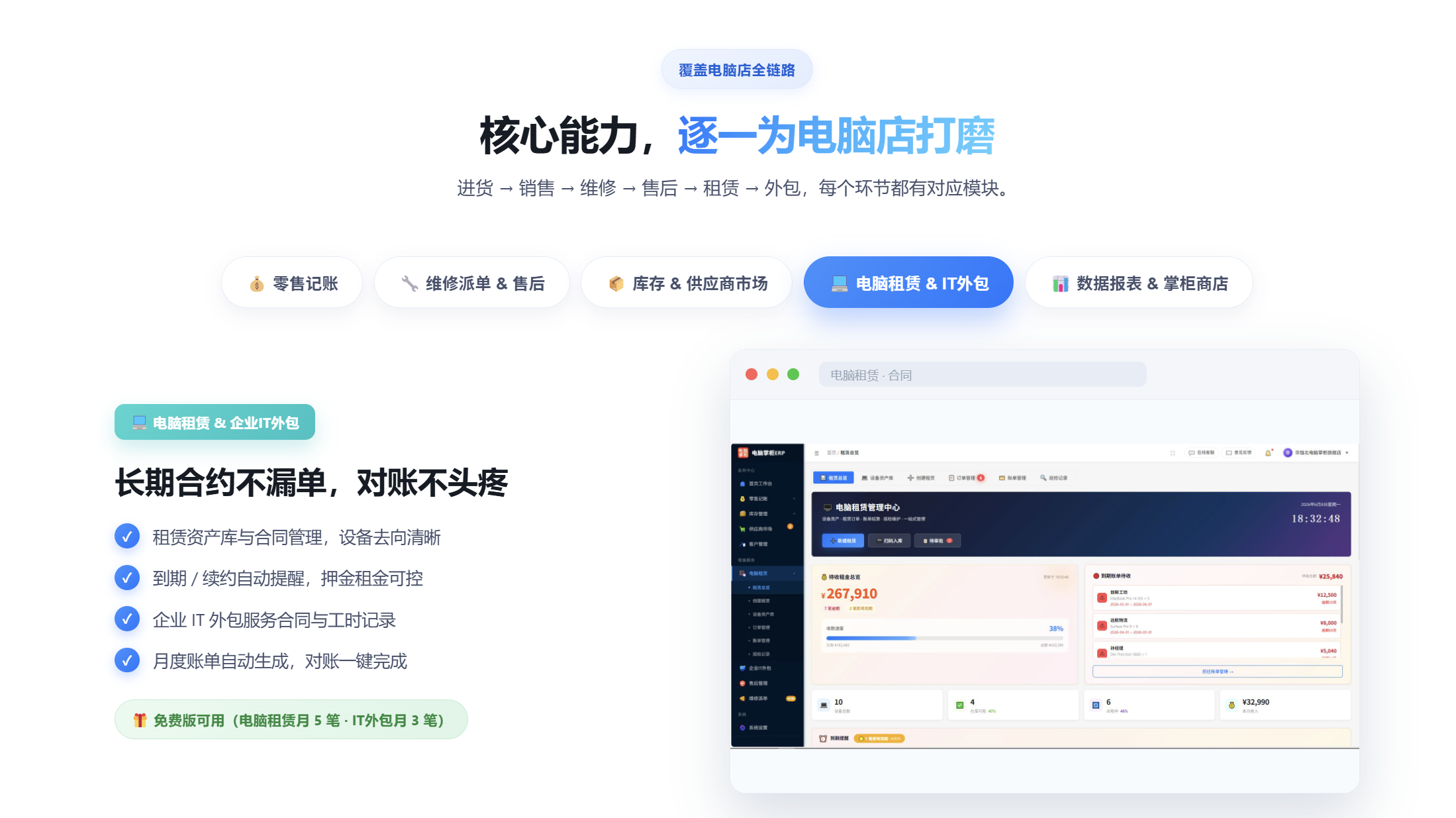 电脑租赁与企业IT外包：合约账单与巡检结算能力说明